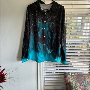 Starry Gradient Button-Up Shirt in Black and Teal